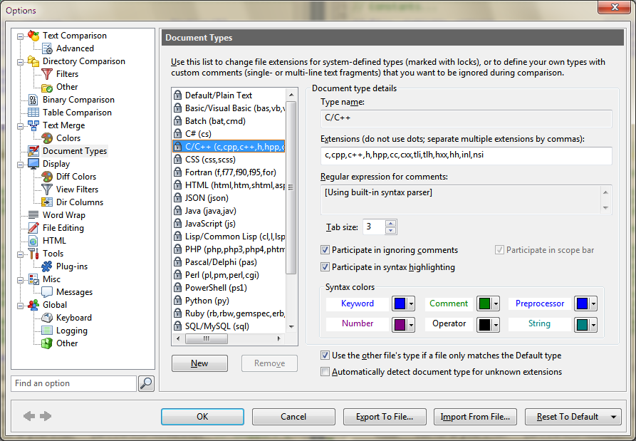 &quot;Document Types&quot; settings